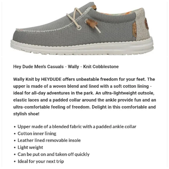 Hey Dude Wally Knit Cobblestone Men's Casual Gray White Shoes - Picture 16 of 16